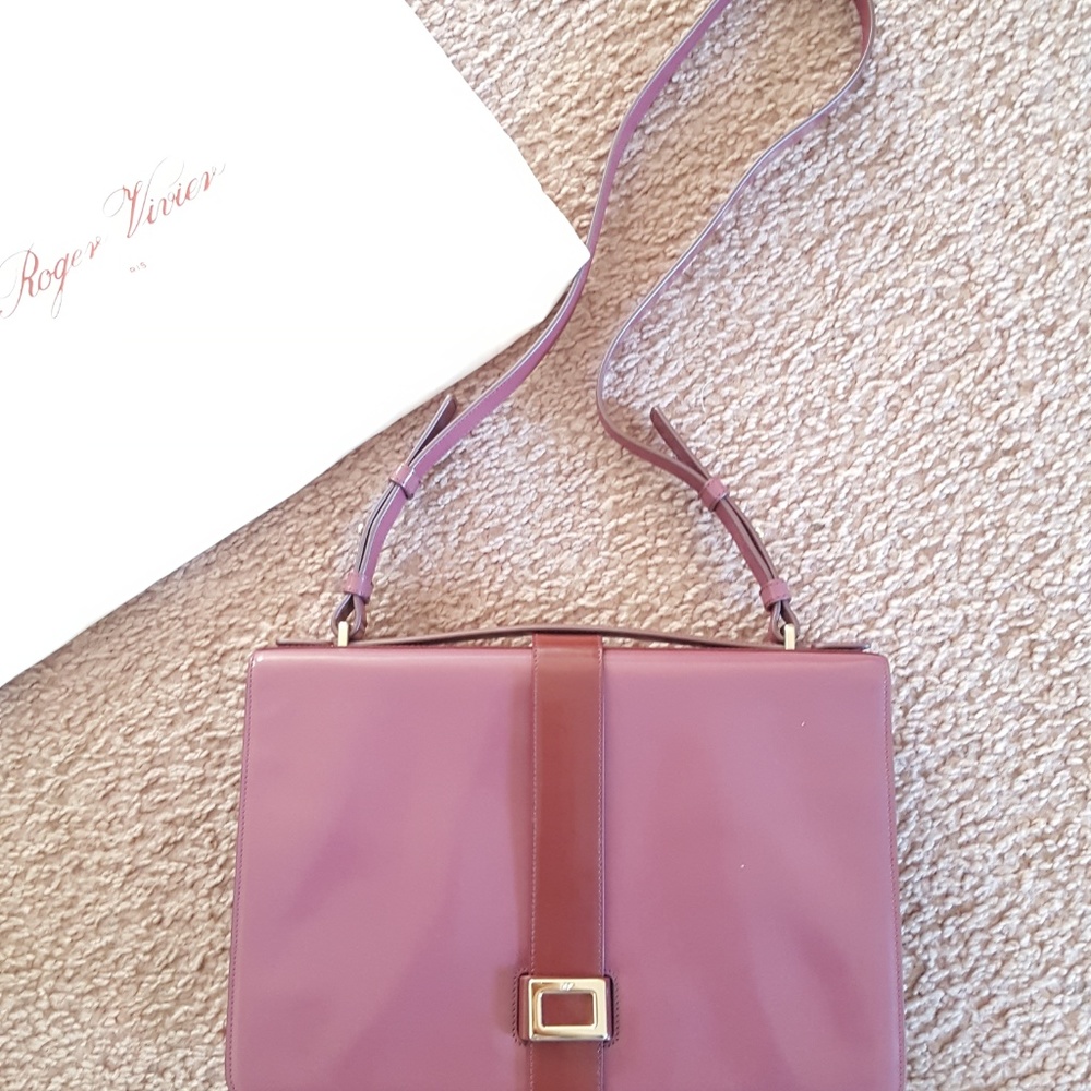 NWOT Roger Vivier Handbag Burgundy Patent Leather Luxury Designer Purple Handbag - Picture 3 of 16
